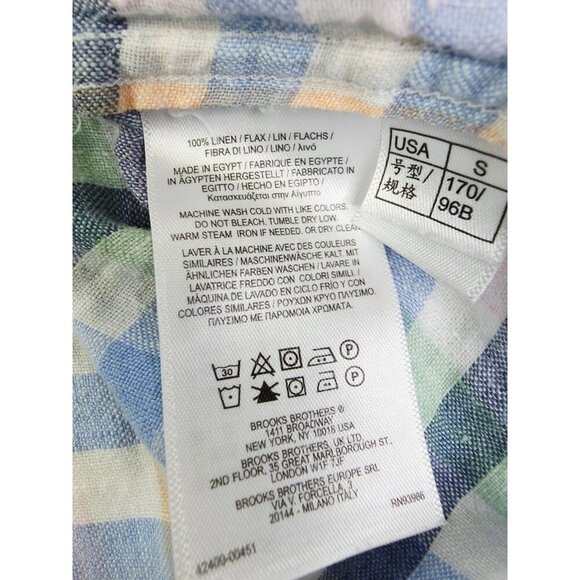 Brooks Brothers Regent Fit Size Small Mens Multi Check Short Sleeve Linen Shirt - Picture 6 of 9